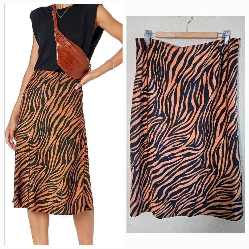 The Drop Zebra Print Satin Midi Skirt